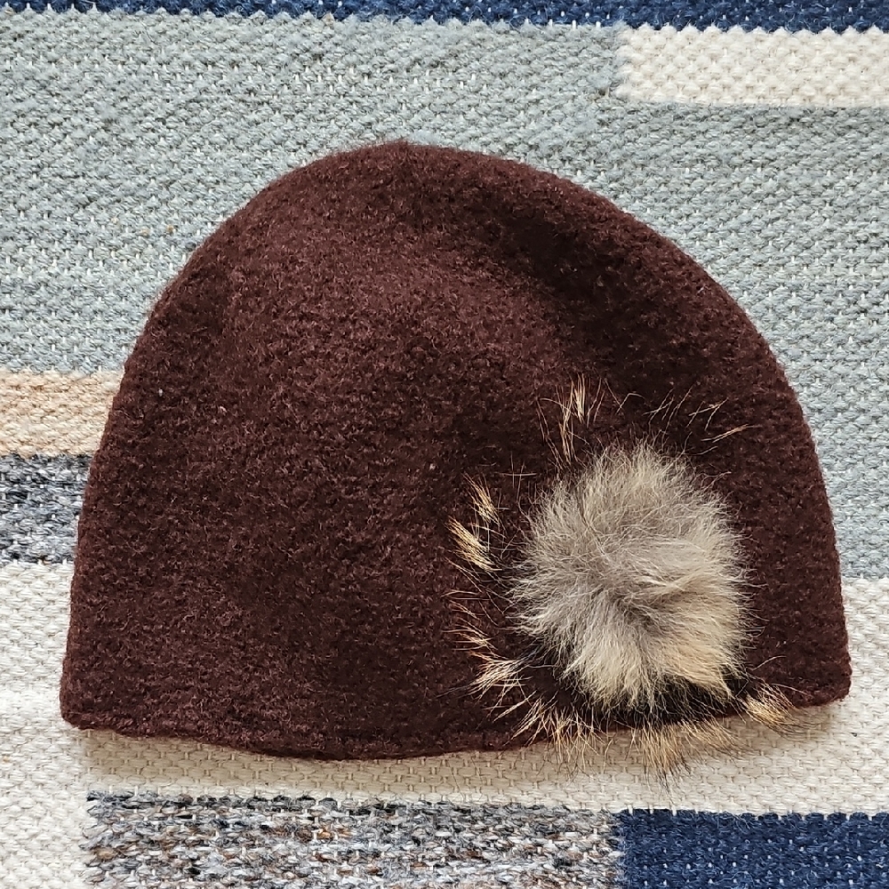 Julie Sinden Handmade Elegant Brown Wool 20s Style Cloche with REAL Fur Pom